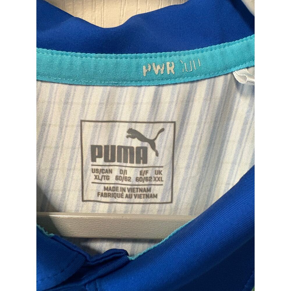 Puma Mens XL Blue Striped Powercool Golf Polo Shirt World Woods Golf Club - Picture 6 of 6